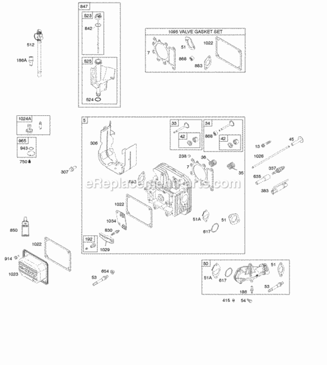 Cylinder Head Gasket Set - Valve Intake Manifold Lubrication Valves Diagram and Parts List for 31P777-0348-E1  Briggs and Stratton Engine
